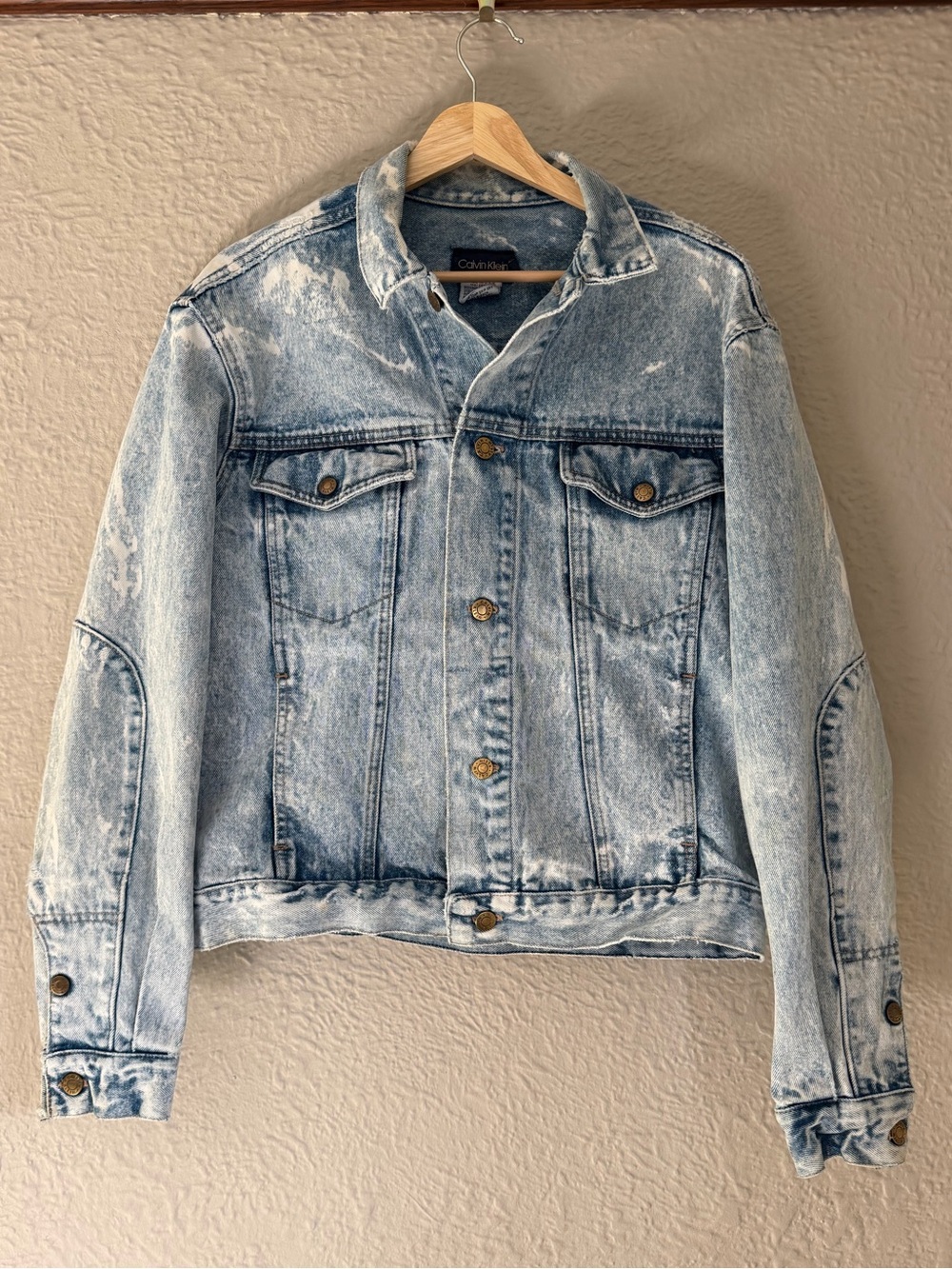 VINTAGE Calvin Klein Light Acid Wash Denim Jacket - Light Blue - USA